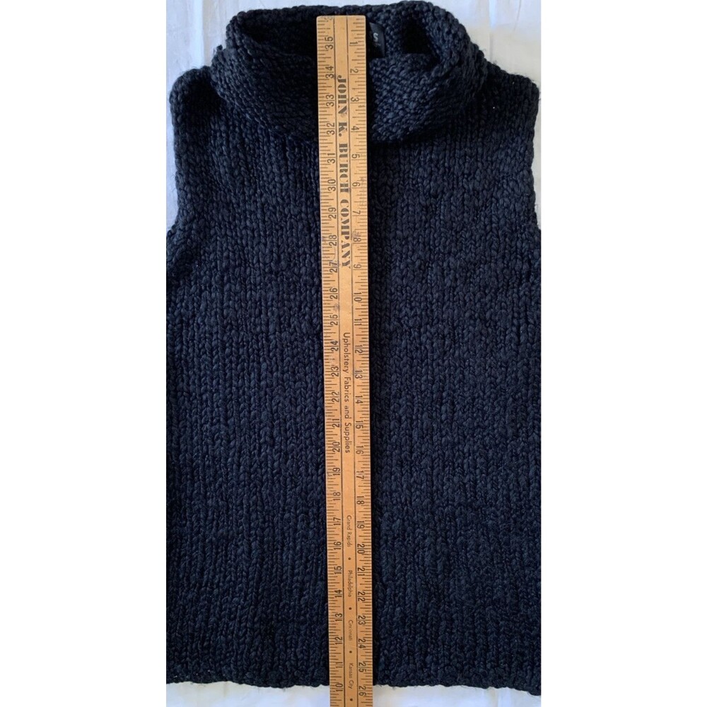 Express Chunky Wool Blend HandKnit Sweater Large Black Sleeveless Mock Neck 90s - Picture 8 of 10